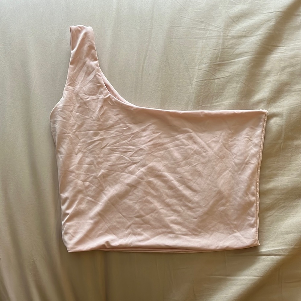 Pink one shoulder crop top